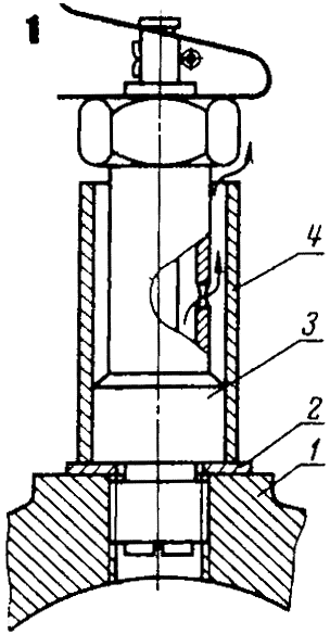 Рис. 1. Экранирование декомпрессора: 1 — головка цилиндра; 2 — шайба; 3 — декомпрессор; 4 — экран.