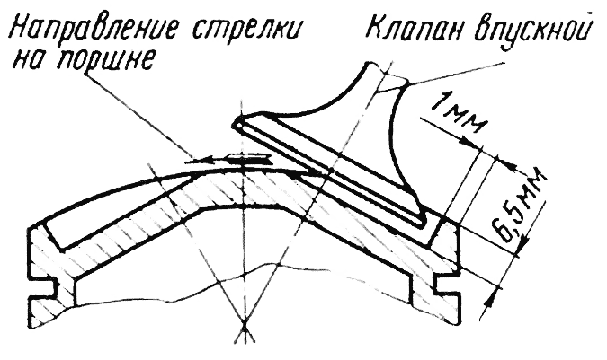 Таким должно быть углубление на днище поршня под впускным клапаном.