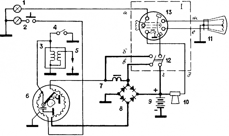 Принципиальная схема электрооборудования и варианты соединения цепей I