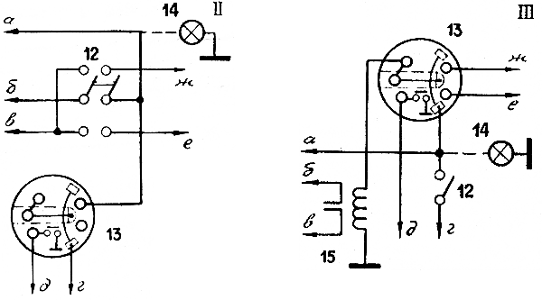 Принципиальная схема электрооборудования и варианты соединения цепей II, III